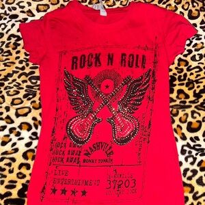 Y2k Vintage Inspired Rock N Roll Red Graphic Baby Tee